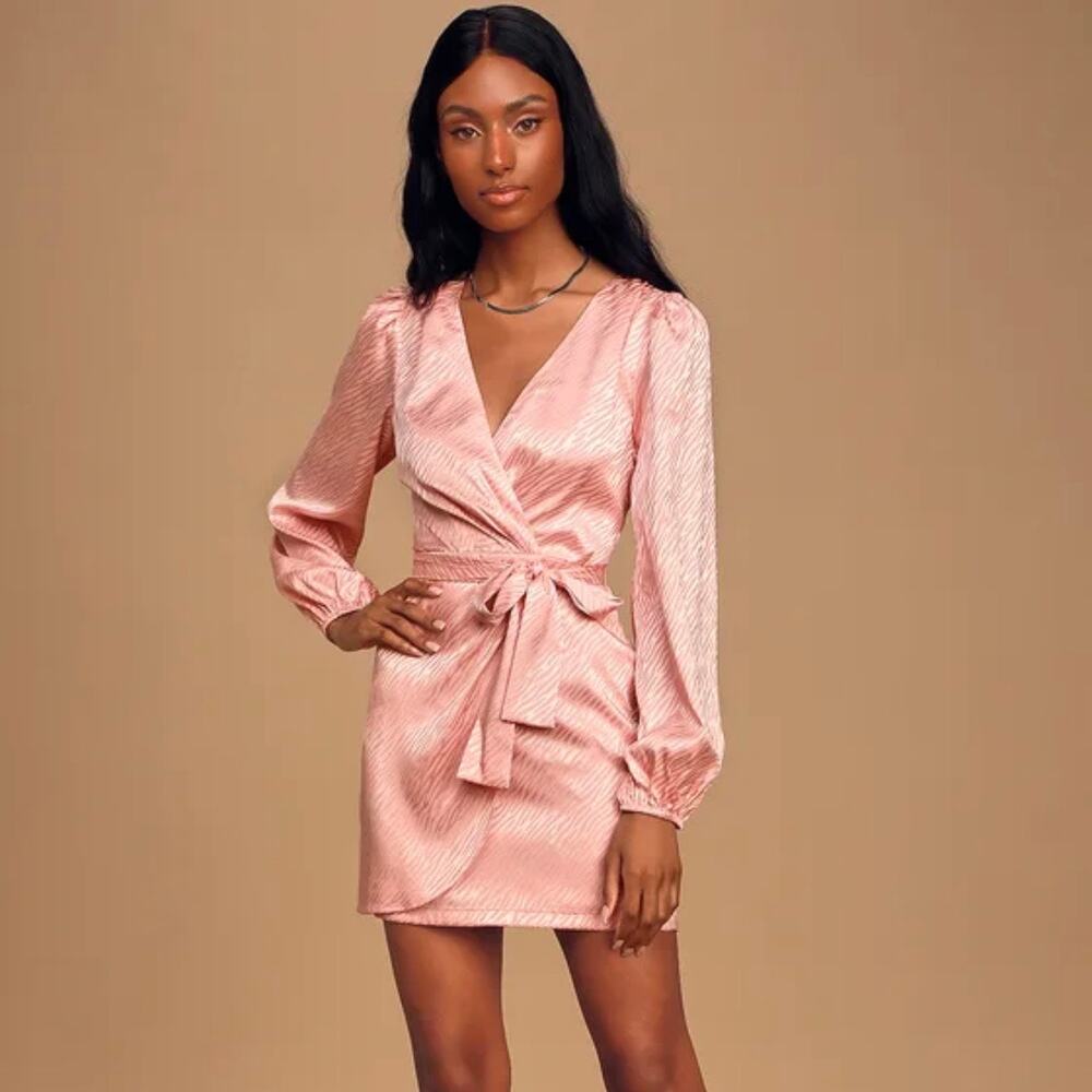 Lulu's | NWT Wild for Love Light Pink Zebra Print Faux Wrap Mini Dress